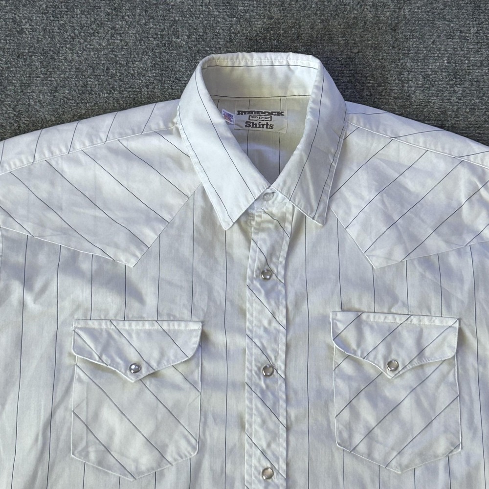 Ruddock Western Shirt Mens Large Blue Stripe Pearl Snap Made USA Vintage Cowboy
